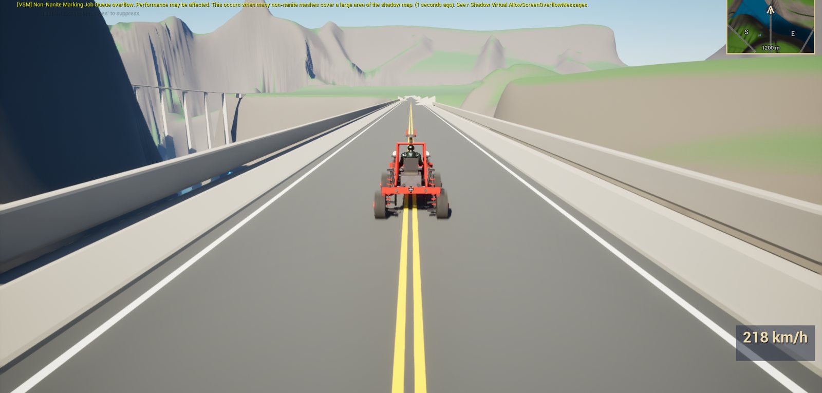 Driving a chassis across a bridge at 218 km/h